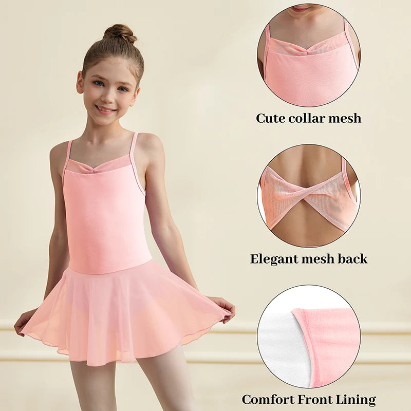 Girls Camisole Sleeveless Ballet Leotard Children Mesh Ballet Dress Back Bow Knot Dance Bodysuits Kids Back to School Clothes