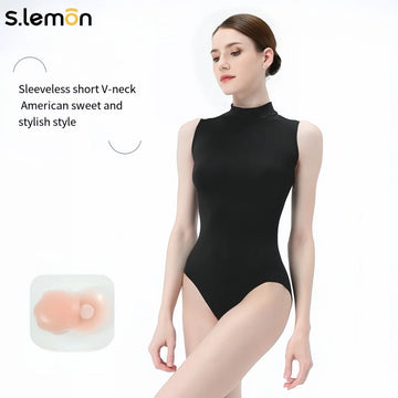 Girls Ballet Leotard Adult Black High Neck High Hip Premium Dance Unitard Art Exam Gymnastics Yoga Jazz  Dance Wear