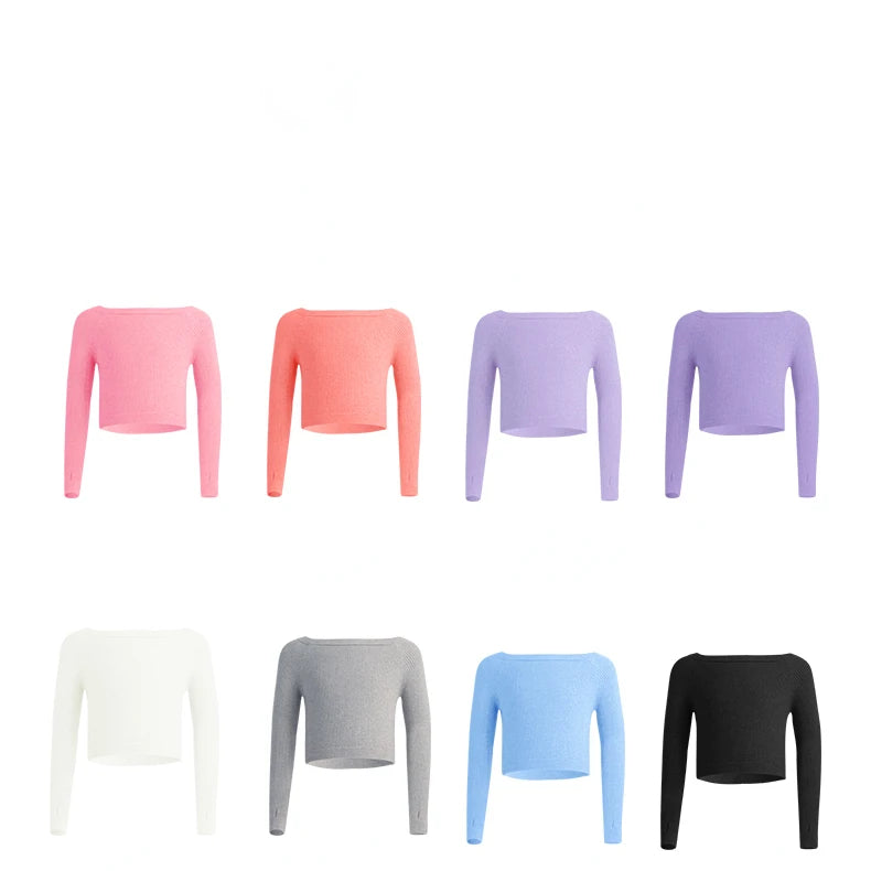 Girls Ballet Dance Sweater Flat Shoulder Sweater Children Autumn Winter Pullovers Long Sleeve Dance Practice Wearing Shawl