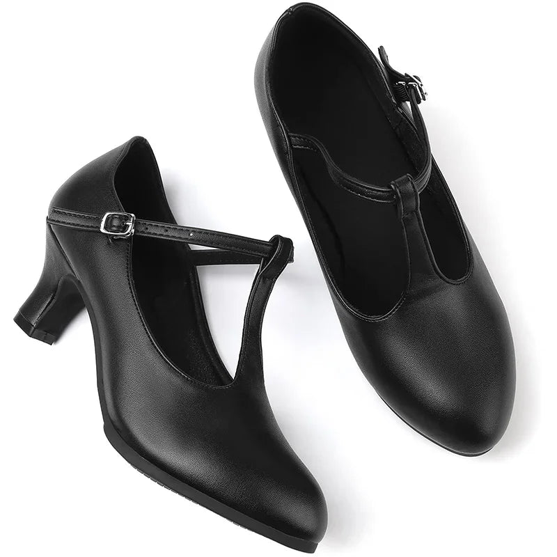 Women‘s 2'' Character T-Strap Dance Heels for Adult Ballroom Latin Salsa Flamenco Tango Shoes with Adjustable buckle Dance Shoes