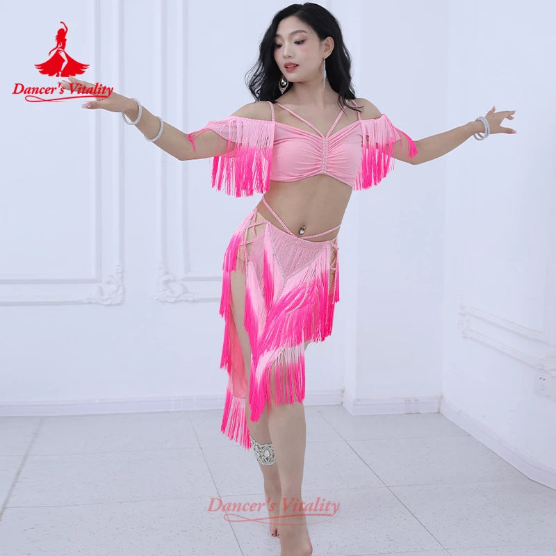 Belly Dancing Performance Costume for Women's Sexy Temperament Tassel Set Adult Oriental Dance Professional Practice Clothing