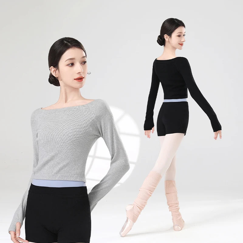 Women Long Sleeve Dance Sweater Winter Soft Ballet Warm Up Pullover Sweater for Leotards Teen Girls Thumb Hole Dance Tops Coat
