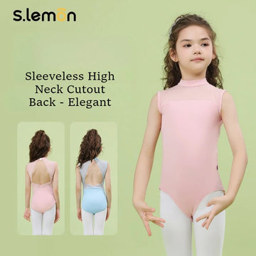 Kids Ballet Leotard Nylon Spandex - Sleeveless High Neck Mesh Panel Girls Dance Exam Gymnastics Bodysuit