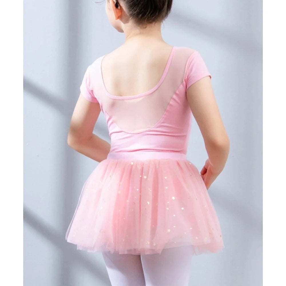 Kids Ballet Tutu Skirt Girls Summer 4-Layer Mesh Mini Skirt Princess Dance Performance Wear