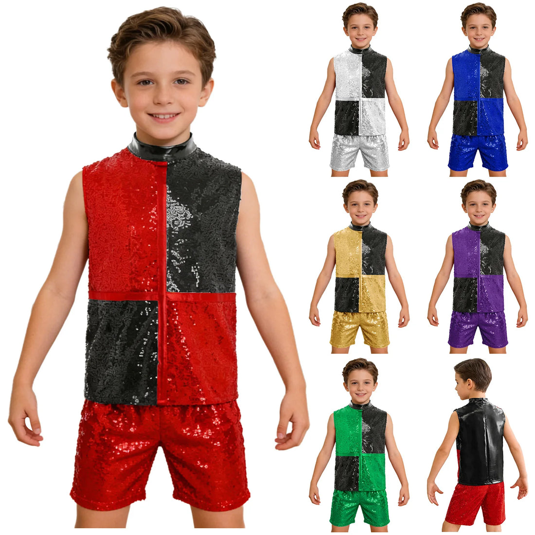 Children Dance Sequin Costumes Modern Hip Hop Jazz Dance Street Dance Performance Suit Boys And Girls Sequin Tops And Shorts Set
