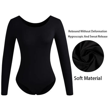 Women's Classic Team Basic Long Sleeve Ballet Dance Leotards for Adult Gymnastics Dance Tops with Soft Lining Ballet Clothes