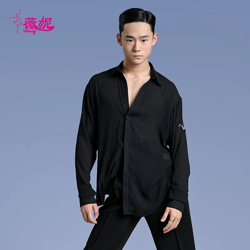Vennystyle Latin Dance Set Boys Fitted Training Top & Pants Professional Standard Long Sleeve Breathable Dancewear Dance shirt