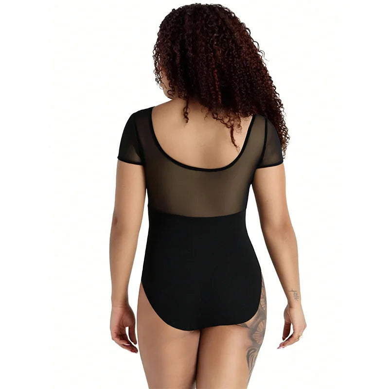 Women's Ballet Short Sleeve Dance Leotard for Adult Gymnastics Dance Tops with Round Neck and Soft Front Lining Dancewear