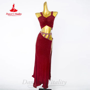 Women's Belly Dance Dance Suit Practice Clothes New Sexy Hollow Split Long Skirt+Top Bellydance  Set Suit