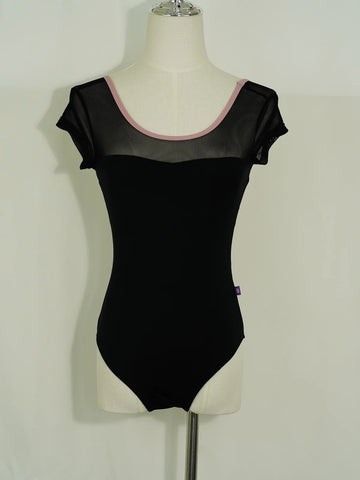 Adult Ballet Leotard Girls Short Sleeve Lycra Nylon Spandex Color Block Stripes Big U-back Gymnastics Yoga Practice Wear