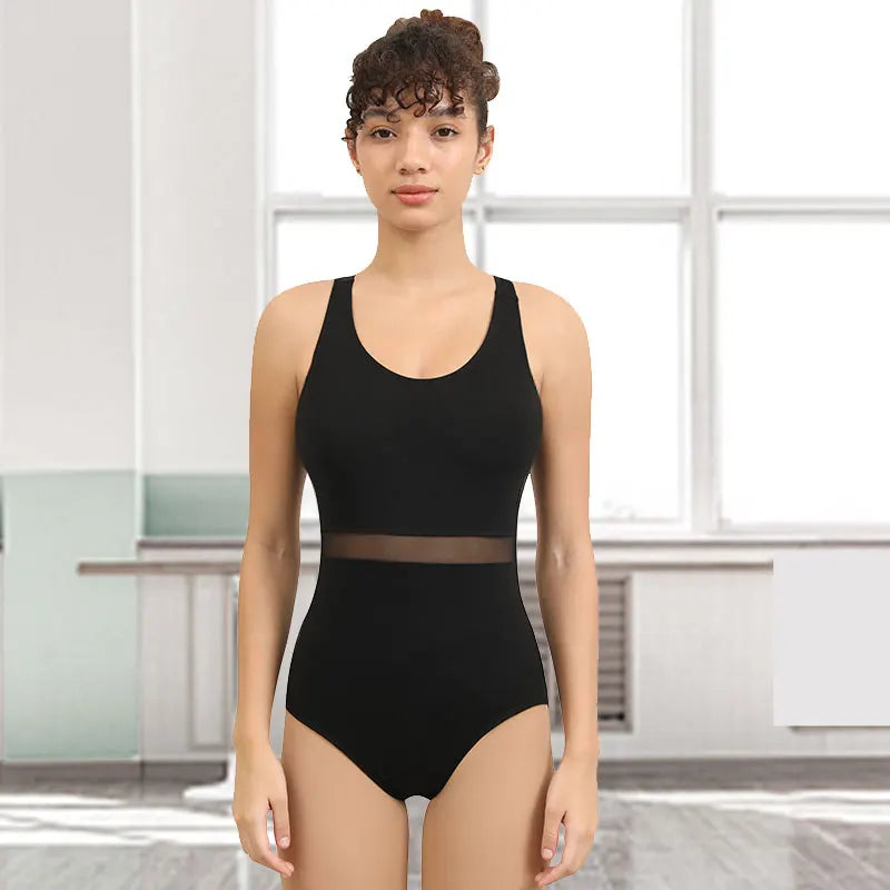 Women's Ballet Dance Leotard Tank Leotards Sleeveless with Mesh Waist and Crisscross Straps Back Ballet Bodysuit Clothes