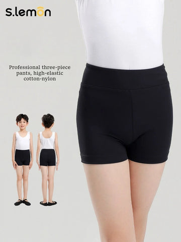 Boy Black High-Waisted 3/4 Dance Shorts for Ballet & Chinese Dance Summer Training Tights for Kids