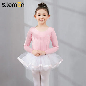 Kids Ballet Dance Leotard Girls Summer 3/4 Sleeve-One-Piece Tulle Dress Gymnastics Bodysuit Toddler Dancing Outfit 90-150cm