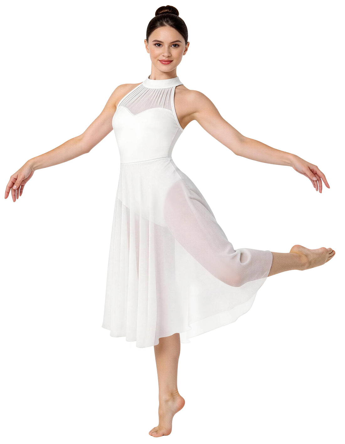 Lyrical Dance Costume for Women White Contemporary Dance Dress Asymmetric Flowy Ballet Dancewear