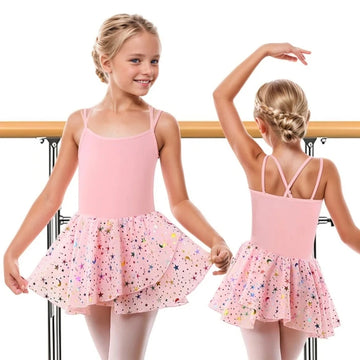 Girl Christmas Sleeveless Dress Ballet Dance Leotards for girl Gymnastics Dance Skirts with Shiny Sequins and Double Straps