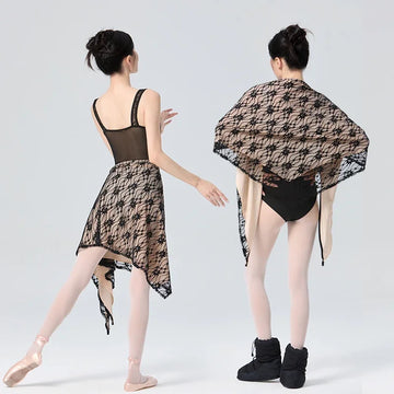 Women Dance Skirts Cape Top Adults Ballet Tops Vintage Vintage Lace Split Joint Two-tone Cape Coat Skirt Dual-use Shawl