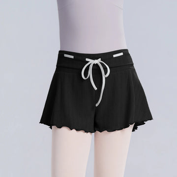 Women Ballet Dance Shorts High-waiste Turned Ribbed Lace-up Shorts Adult Jogging Dance Ballet Yoga  Ballerina Short Pant