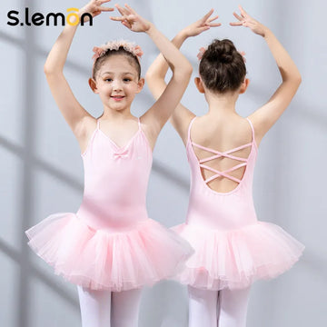 Girls Ballet Leotard Skirt Summer Cotton Spandex Camisole Kids One-Piece Dance Suit Chinese Dance Figure Training Exam
