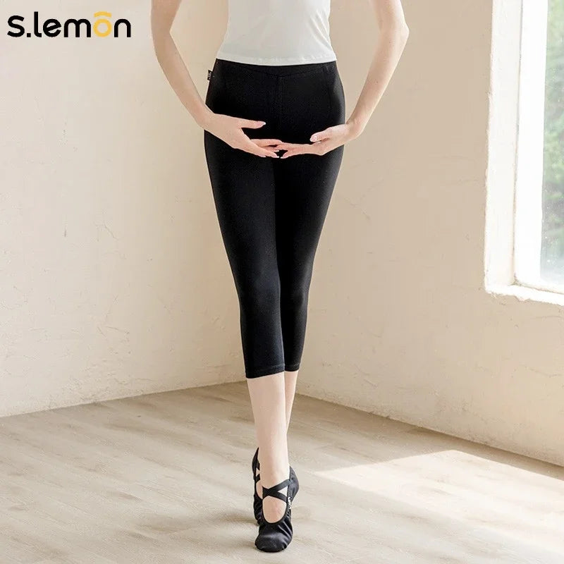 S.lemons Adult Modal Dance Pants High-Waisted Black 7/9-Length Leggings Tight-Fitting Workout Pants for Ballet Gymnastics Girls