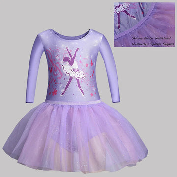 Girls Long Sleeve Ballet Dance Leotard for girls Gymnastics Dance with  Elastic Waistband and Numberless Sparkle Sequins Dress