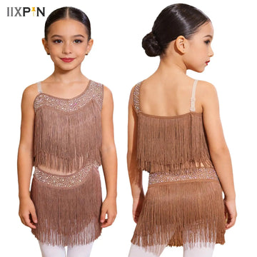 Children's Clothing Latin Dance Wear Stage Performance Outfits Kids Clothes Party Competition Girls Dress Sequin Tassel Summer