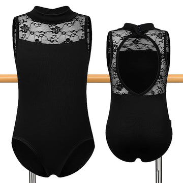 Women Sleeveless Mock Neck Ballet Dance Leotard for adult&girl Gymnastics Tank Tops with O-shape Hollow Back Dance Leotards