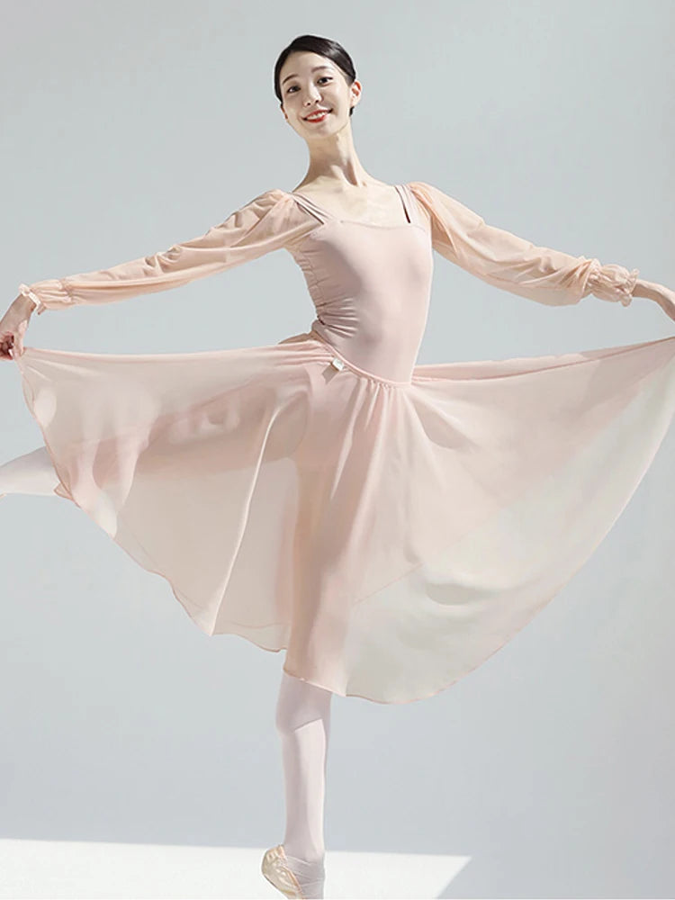 Women's Chiffon Lace Ballet Skirt Mesh Tutu Dance Practice Adult Body Dress Girls Style Skirt