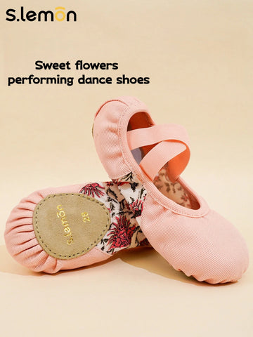 Kids Girls Printed Ballet Shoes Soft Sole Chinese Dance Cat Claw Slippers Classical Dance Practice Shoes