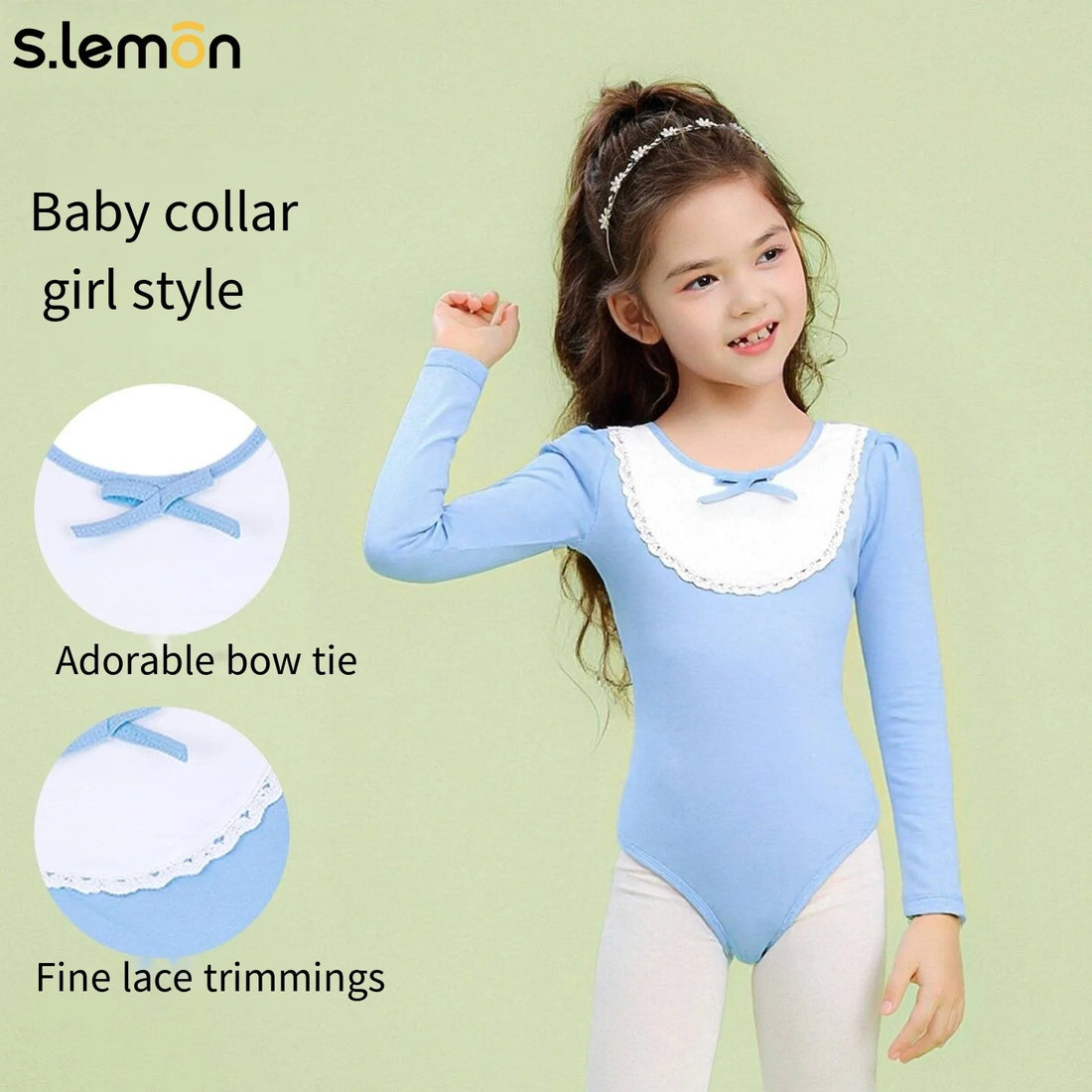 Girls Ballet Leotard Long Sleeve Cotton Spandex Ruffled Collar Paneled Winter Chinese Dance Gymnastics Outfit