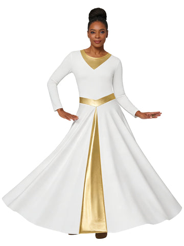 Women Praise Dance Dress Liturgical Dancewear Full Length Worship in Church|White Blue Black