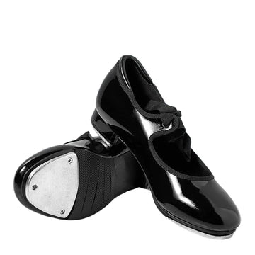 Girls Sparkle Black Tap Shoes Soft Sole Hook & Loop Fastener Easy on Off Kids Dance Shoes for Training Stage Performance