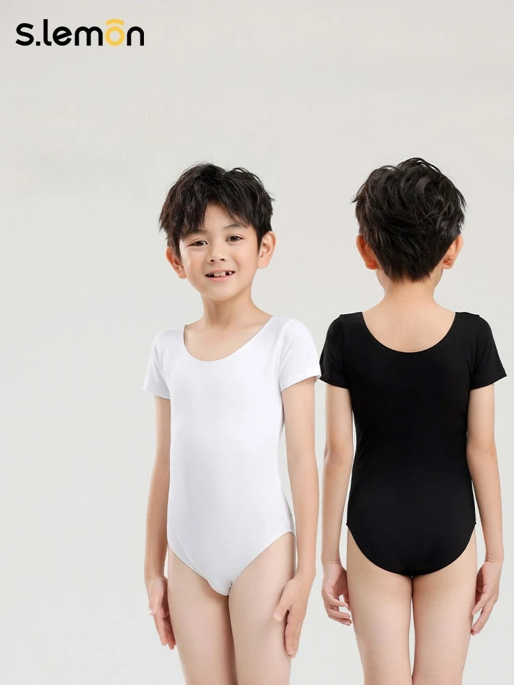 Kids Boys Dance Wear for School Performance Dance Leotard Short Sleeve Soft Gymnastics & Latin Dance Practice Bodysuit for Kids