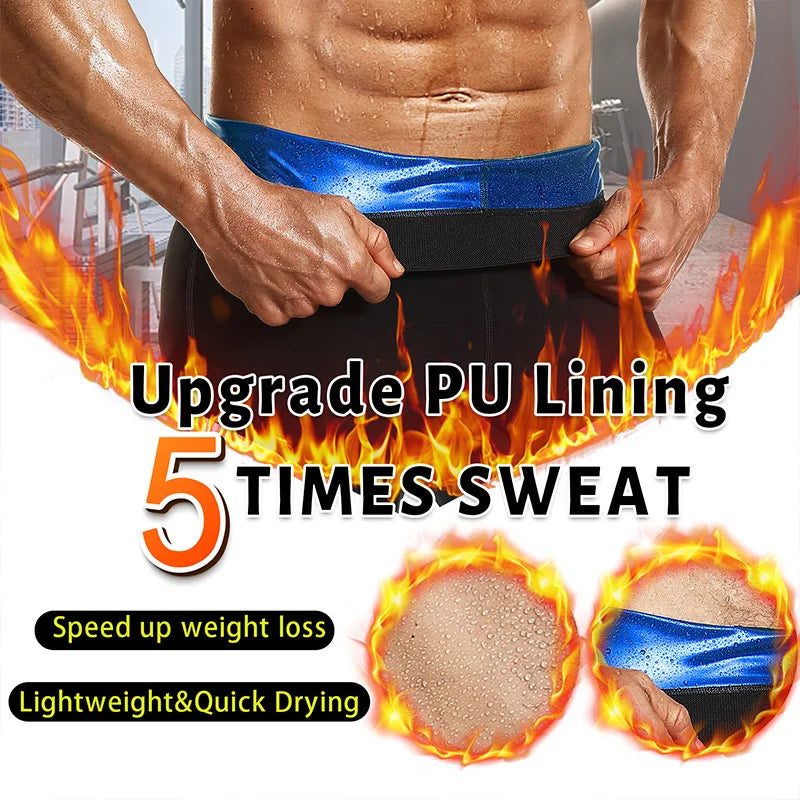 Men's Sauna Sweat pants for Adult Weight Loss Body Shaper High Waist Trainer Compression Shorts with Crotch Breathable