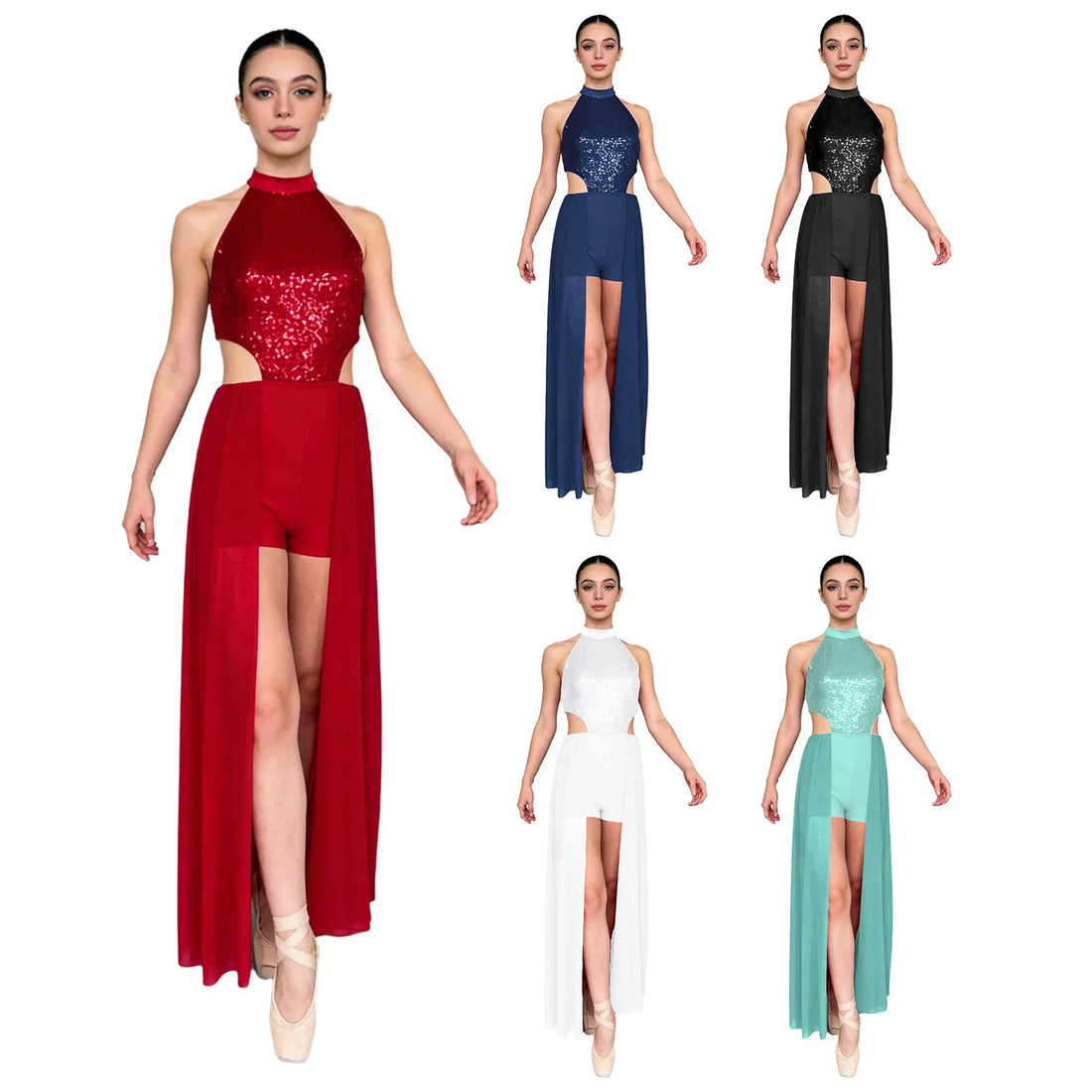 Womens Modern Lyrical Dance Dress Ballet Figure Skating Artistic Gymnastics Stage Performance Costume Sequins Leotard Dancewear