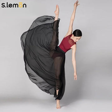 S.lemon Ballet Dance Skirt Adult Female 720 Degree Flowy One-Piece Wide Swing Chinese Dance Elegant Long Skirt