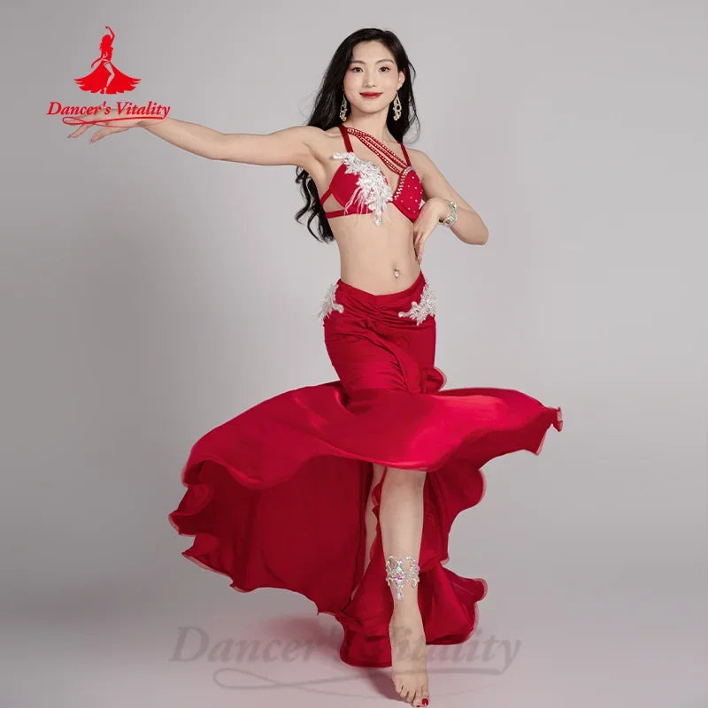 BellyDance Costumes for Women's Senior AB Stones Bra+Sexy Fishtail Skirt 2pcs Adult Oriental Belly Dancing Competition Clothing