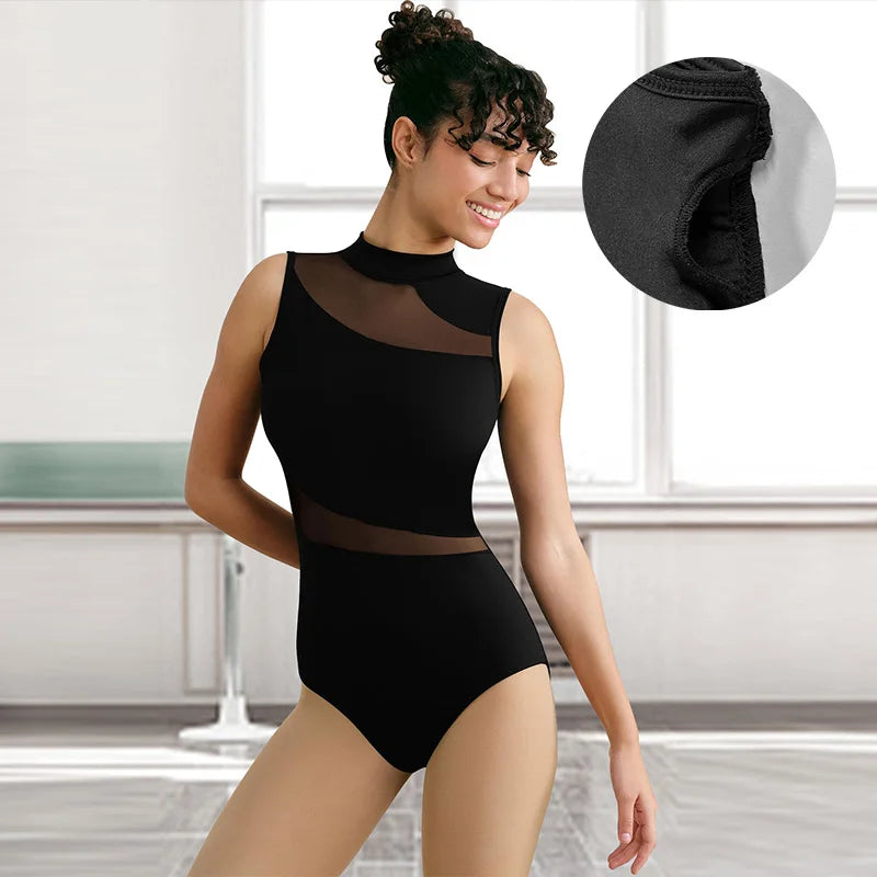 Women's Mock Neck Sleeveless Ballet Dance Leotards for Adult Gymnastics Tank Tops with Big Hollow Back and Soft Lining Dancewear
