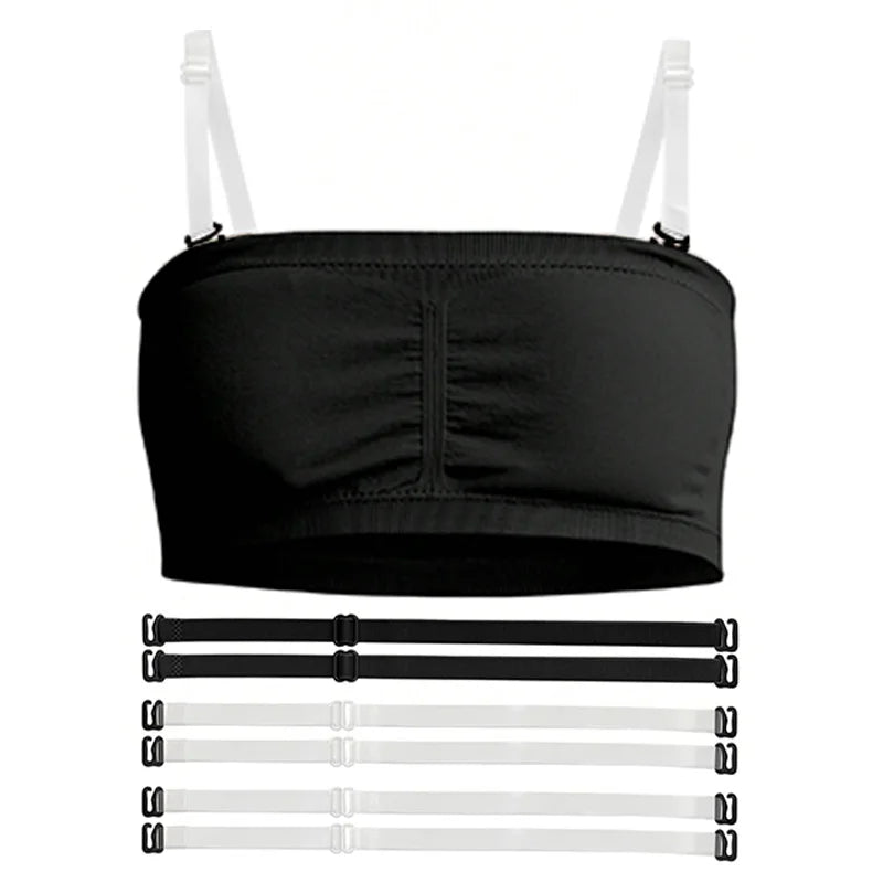 Girls Ballet Dance Seamless Bandeau Bra for girls Gymnastics Crop Top with 2 Pairs of Clear Straps and Chest Pads Dance Bras