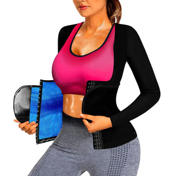 Sauna Sweat Suit for Women Slimming Long Sleeve Shirt Heat Weight Loss  Top Workout Shaperwear with Adjust Belt and Breathable