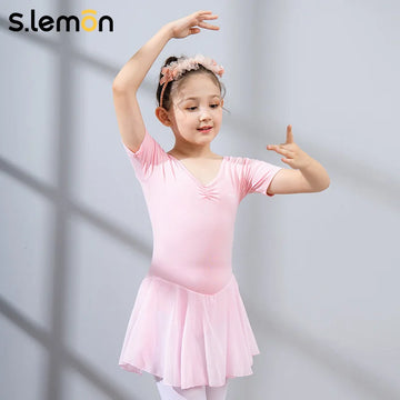 S.lemon Kids Dance Dress Peru Cotton Chiffon Skirt V Neck & U Back Elastic Waist Easy Potty Training Girls Performance Outfit