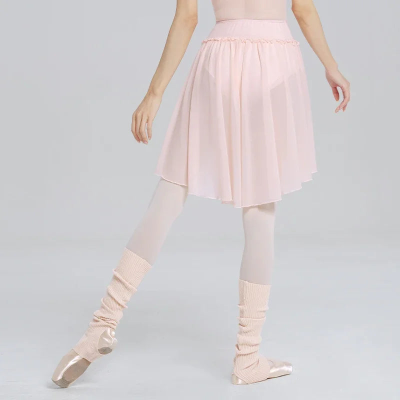 Women Girl Ballet Skirts Irregular Mid-length Soft Mesh Skirts Pink Elastic Waist Dance Skirt Adult One Layer Ballet Skirts