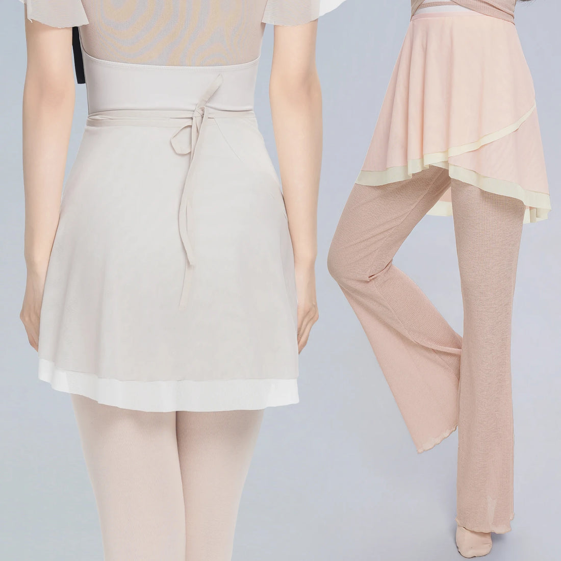 Women Ballet Skirts Adult High Waist lace-up Irregular 2- Layers Dance Skirts  Mesh Colorblocked Short Ballerina Skirts