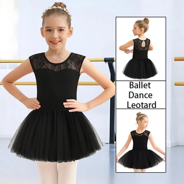 Girls Lace Flower Cap Sleeve Ballet Dance Leotard for girl Gymnastics Dance Tutu Skirt with Soft Lining Mesh Dress Dancewear