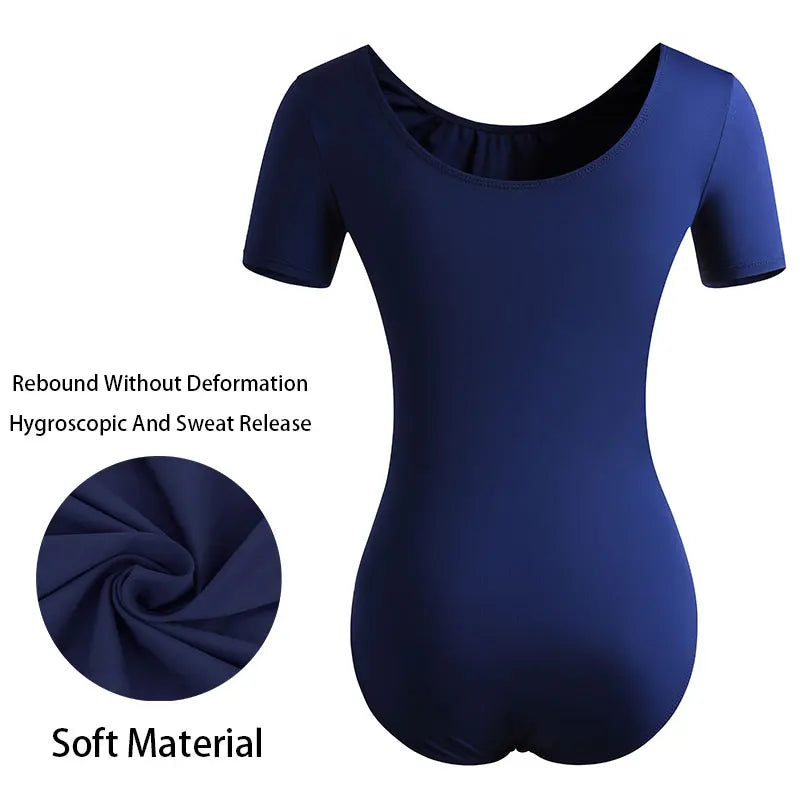 Women Basic Classics Short Sleeve Ballet Dance Leotards for Adult Team Dance Gymnastics Tops with Soft and Skin Friendly