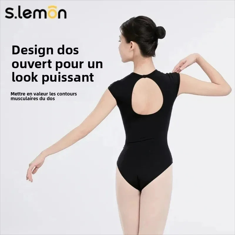 S.lemon Lace Ballet Leotards Adult Ballerina Short Sleeve Square Neck Dance Bodysuit for Kids Girl Dancing Women Dancewear