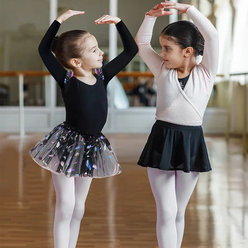 Girls Long Sleeve Dance Dress Ballet Dance Leotards for girl Gymnastics Tutu Skirts with Crisscross Back and Sparkly Sequins