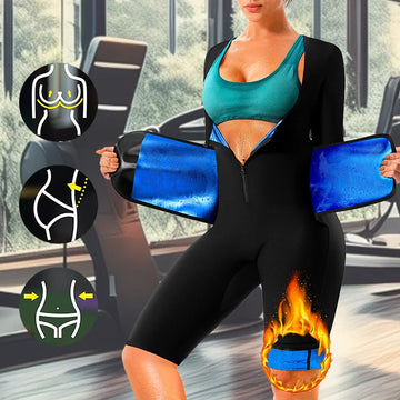 Women Sauna Sweat Suits Long Sleeve Shorts for adult Weight Loss Full Body Shaper Compression Sets with Crotch Armpit Breathable
