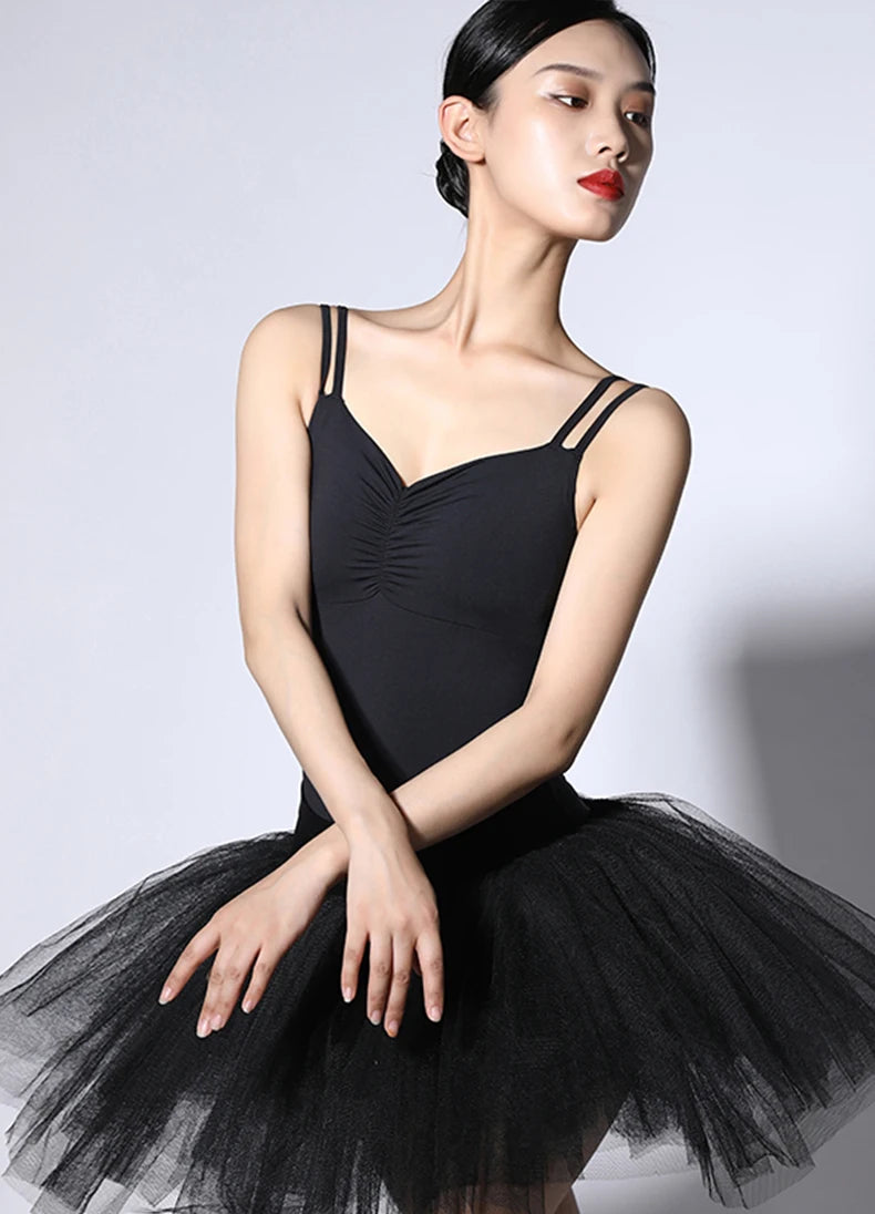 Women's Adjustable Sling Ballet Dance Leotard Elegant Gymnastics Bodysuit Adult Training Clothes Double Costume for Practice