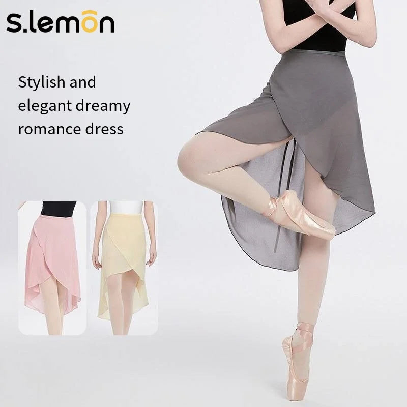 S.lemon Women's Chiffon Ballet Half Skirt Mid-Length Wrap-Around Style for Dance Training & Figure Practice