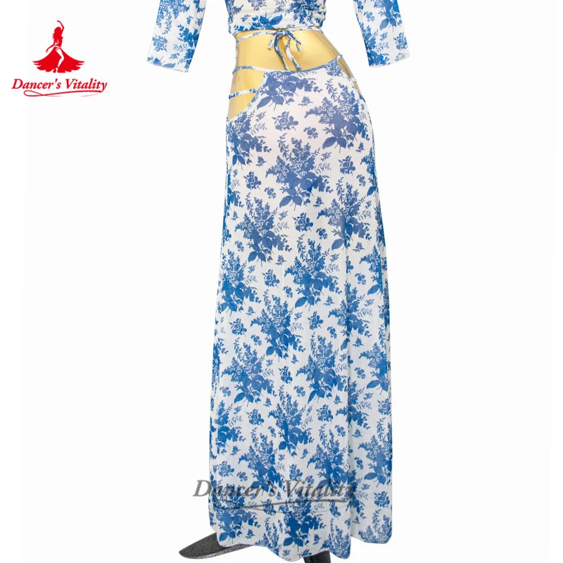 New Belly Dance Performance Skirt for Women's Senior Printed Mesh Long Skirt  Adult Oriental Dance Practice Clothing